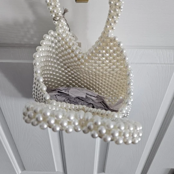 NWT A New Day Simulated Pearl Heart Beaded Mini Tote Bag - Picture 5 of 9